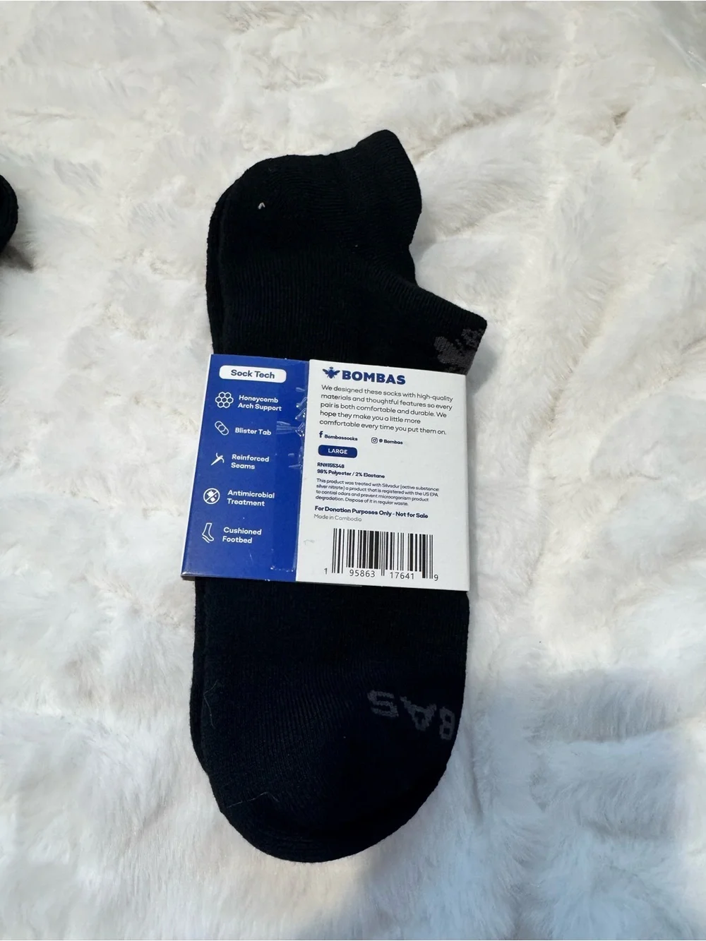 5 Ct Lot Bombas Black Men’s Athletic Ankle Socks New